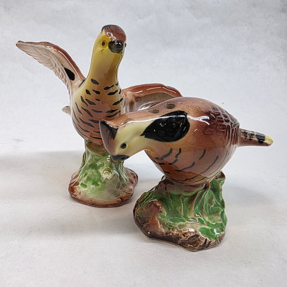 Napco Ruffed Grouse Pheasant Salt Pepper Shakers Set Brown Japan Ceramic‎ Birds